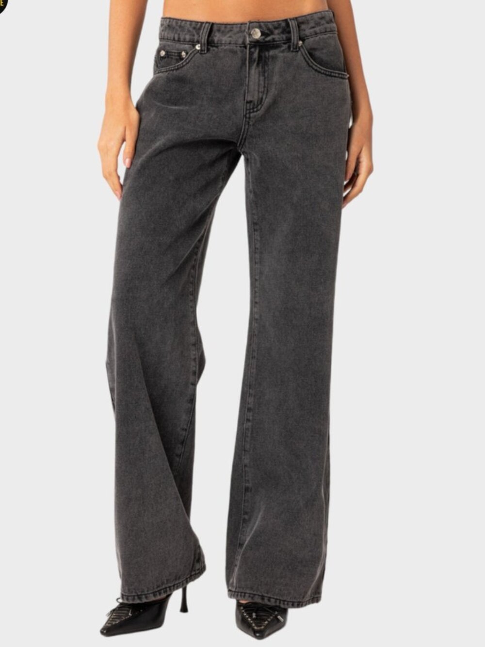 Edikted Raelynn Low-Rise Baggy Jeans - Black - XS